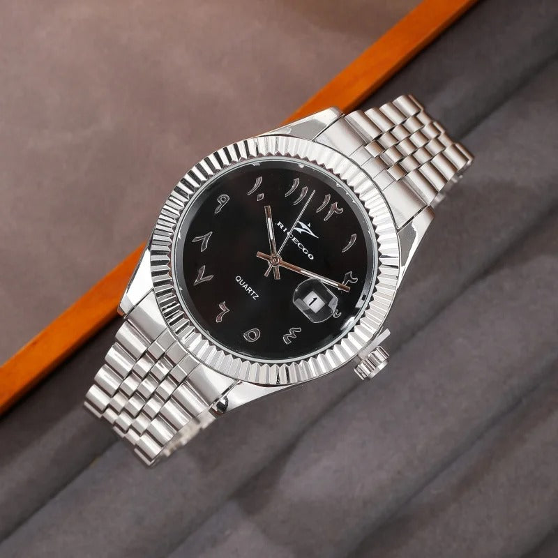 Ricecgo Arabic Dial Silver & Black Watch