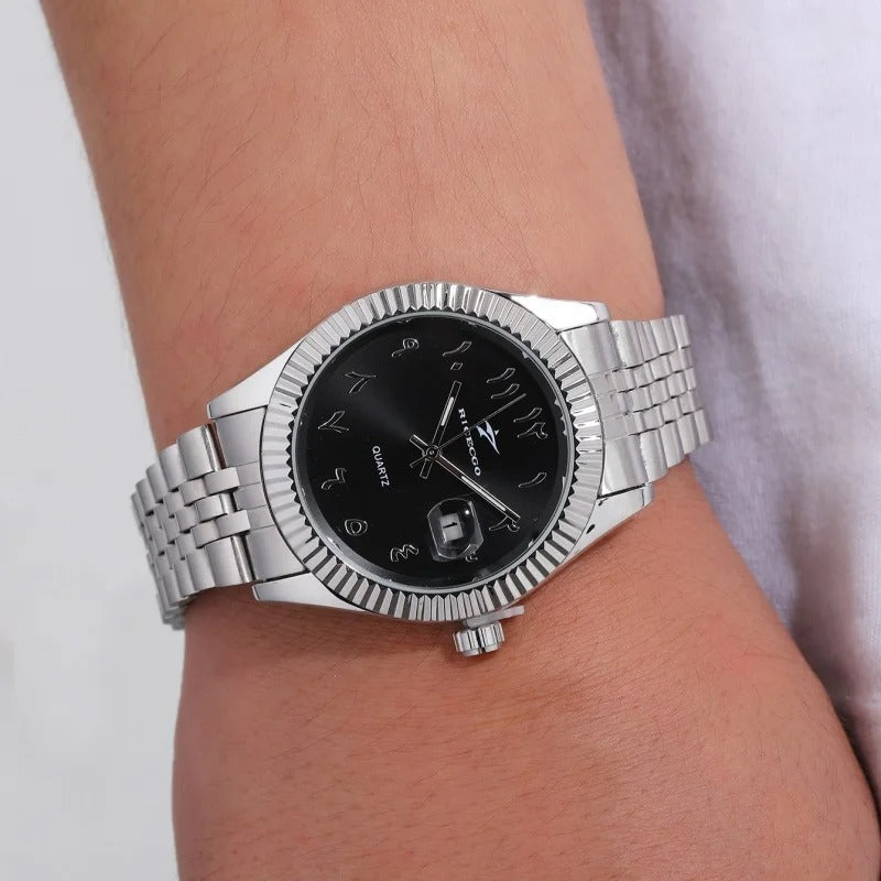 Ricecgo Arabic Dial Silver & Black Watch