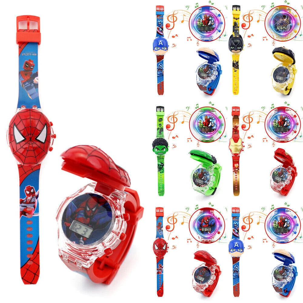 Spiderman Cartoon Flashing Light Up Music Digital Watch