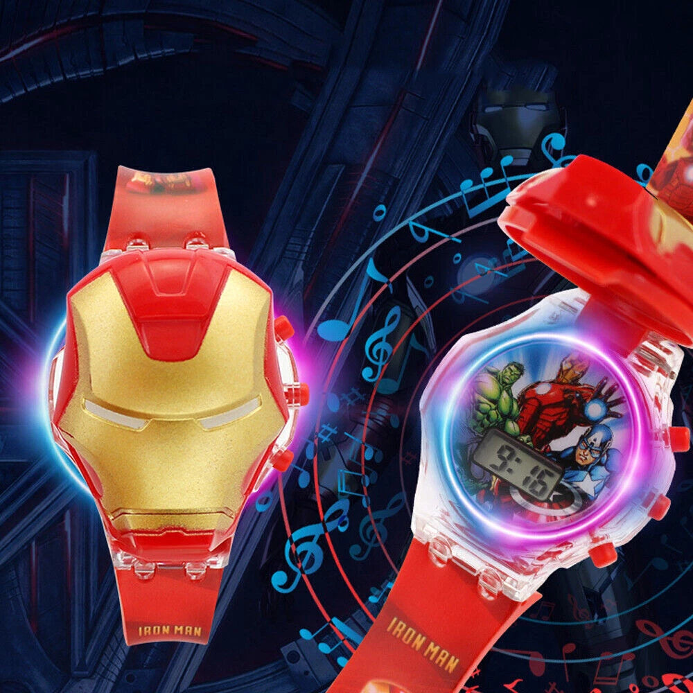 Spiderman Cartoon Flashing Light Up Music Digital Watch