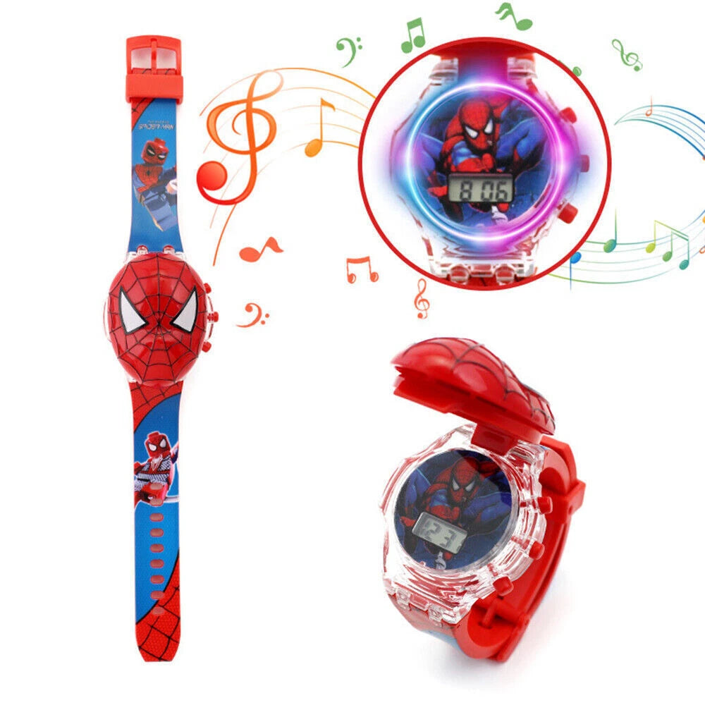 Spiderman Cartoon Flashing Light Up Music Digital Watch